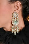 Buy_joules by radhika_Green Kundan Euphoric Embellished Dangler Earrings _Online_at_Aza_Fashions