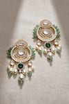 Shop_joules by radhika_Green Kundan Enlivened Chandbali Dangler Earrings _at_Aza_Fashions