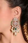 joules by radhika_Green Kundan Enlivened Chandbali Dangler Earrings _Online_at_Aza_Fashions