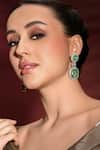 Buy_joules by radhika_Green Kundan Lustrous Embellished Dangler Earrings_at_Aza_Fashions