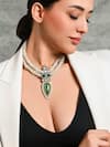 Buy_joules by radhika_Green Stone Grandeur Tear Drop Embellished Necklace _at_Aza_Fashions