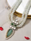 Shop_joules by radhika_Green Stone Grandeur Tear Drop Embellished Necklace _at_Aza_Fashions