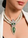 joules by radhika_Green Stone Grandeur Tear Drop Embellished Necklace _Online_at_Aza_Fashions