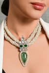 Buy_joules by radhika_Green Stone Grandeur Tear Drop Embellished Necklace _Online_at_Aza_Fashions