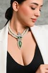 Shop_joules by radhika_Green Stone Grandeur Tear Drop Embellished Necklace _Online_at_Aza_Fashions