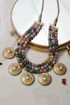 Shop_joules by radhika_Multi Color Beads Lustrous Encircled Bloom Choker Necklace _at_Aza_Fashions