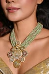 joules by radhika_Green Kundan Ethereal Bagh Stone Embellished Pendant Necklace _Online_at_Aza_Fashions