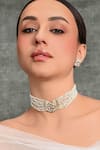 Buy_joules by radhika_Green Kundan Eclectic Floret Pearl Choker Jewellery Set _at_Aza_Fashions