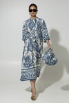 Buy_Sobariko_Blue Linen Printed Floral Round Cordelia Dress _at_Aza_Fashions
