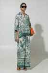 Buy_Sobariko_Green Linen Printed Floral Collar Cordelia Shirt And Pant Co-ord Set _at_Aza_Fashions