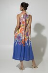 Shop_Sobariko_Blue Linen Printed Floral Halter Isla Dress _at_Aza_Fashions