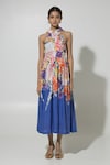 Shop_Sobariko_Blue Linen Printed Floral Halter Isla Dress _Online_at_Aza_Fashions