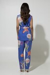 Shop_Sobariko_Blue Linen Printed Floral Lapel Collar Iris Jacket And Pant Set _at_Aza_Fashions