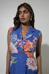 Sobariko_Blue Linen Printed Floral Lapel Collar Iris Jacket And Pant Set _Online_at_Aza_Fashions