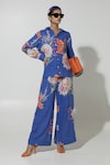 Buy_Sobariko_Blue Linen Printed Floral Collar Iris Shirt And Pant Set _at_Aza_Fashions