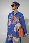 Sobariko_Blue Linen Printed Floral Collar Iris Shirt And Pant Set _Online_at_Aza_Fashions