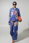 Buy_Sobariko_Blue Linen Printed Floral Collar Iris Shirt And Pant Set _Online_at_Aza_Fashions