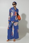 Shop_Sobariko_Blue Linen Printed Floral Collar Iris Shirt And Pant Set _Online_at_Aza_Fashions