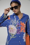 Sobariko_Blue Linen Printed Floral Collar Iris Shirt And Pant Set _at_Aza_Fashions