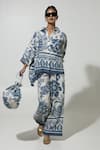 Shop_Sobariko_Blue Linen Printed Floral Collar Cordelia Shirt And Pant Set _Online_at_Aza_Fashions