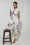 Buy_Sobariko_White Linen Printed Floral Lapel Iris Pattern Jacket And Pant Set _at_Aza_Fashions