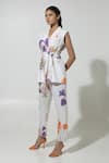 Shop_Sobariko_White Linen Printed Floral Lapel Iris Pattern Jacket And Pant Set _Online_at_Aza_Fashions