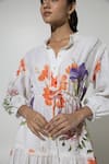 Sobariko_White Linen Printed Floral Stand Iris Pattern Puffed Sleeve Dress _Online_at_Aza_Fashions