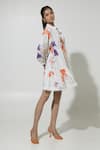 Shop_Sobariko_White Linen Printed Floral Stand Iris Pattern Puffed Sleeve Dress _Online_at_Aza_Fashions