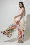 Buy_Sobariko_Peach Linen Printed Floral V Neck Wildflower Jumpsuit _Online_at_Aza_Fashions