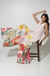 Sobariko_Peach Linen Printed Floral V Neck Wildflower Jumpsuit _at_Aza_Fashions