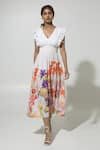 Buy_Sobariko_Yellow Linen Printed Floral V Neck Dress _at_Aza_Fashions