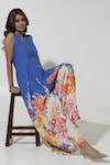 Shop_Sobariko_Blue Linen Printed Floral V Neck Isla Jumpsuit _Online_at_Aza_Fashions