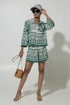 Buy_Sobariko_Green Linen Printed Cordelia Pattern Oversized Shirt And Shorts Set _at_Aza_Fashions
