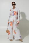 Buy_Sobariko_White Linen Printed Floral Collar Isla Shirt And Pant Set _at_Aza_Fashions