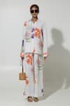 Buy_Sobariko_White Linen Printed Floral Collar Isla Shirt And Pant Set _Online_at_Aza_Fashions
