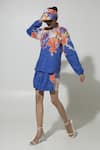 Shop_Sobariko_Blue Linen Printed Floral High Neck Isla Shirt And Shorts Set _Online_at_Aza_Fashions