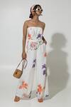 Buy_Sobariko_White Linen Printed Floral Tube Neck Isla Pattern Jumpsuit _at_Aza_Fashions