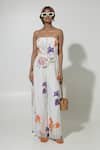 Sobariko_White Linen Printed Floral Tube Neck Isla Pattern Jumpsuit _Online_at_Aza_Fashions