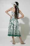 Shop_Sobariko_Green Linen Printed Floral Square Neck Cordelia Crop Top And Skirt Set _at_Aza_Fashions