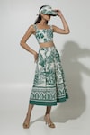 Sobariko_Green Linen Printed Floral Square Neck Cordelia Crop Top And Skirt Set _Online_at_Aza_Fashions