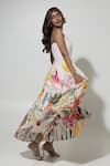 Sobariko_Peach Linen Printed Floral Sweetheart Wildflower Strappy Dress _Online_at_Aza_Fashions