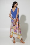 Shop_Sobariko_Blue Linen Printed Floral V Neck Isla Dress _at_Aza_Fashions