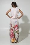 Shop_Sobariko_Peach Linen Printed Floral V Neck Wildflower Waistcoat And Pant Set _at_Aza_Fashions