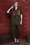 Buy_Sunita Nagi_Green Dupion Silk Embroidered Floral Collared Shirt And Pant Set _at_Aza_Fashions