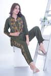 Shop_Sunita Nagi_Green Kurti Matty Material Embroidery Leaf Mandarin Collar Pant Set _at_Aza_Fashions