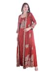 Buy_Sunita Nagi_Maroon Dupion Silk Embroidery Gul Open Neck Jacket With Inner Draped Kurta _Online_at_Aza_Fashions