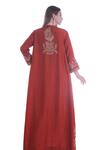 Sunita Nagi_Maroon Dupion Silk Embroidery Gul Open Neck Jacket With Inner Draped Kurta _at_Aza_Fashions