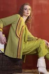 Shop_Sunita Nagi_Green Jute Embroidery Aari Open Neck Dot Jacket Pant Set _at_Aza_Fashions