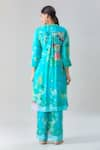 Shop_Samyukta Singhania_Sky Blue Pure Muslin Printed Floral Mandarin Collar Blossom Kurta With Pant _at_Aza_Fashions