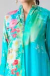 Samyukta Singhania_Sky Blue Pure Muslin Printed Floral Mandarin Collar Blossom Kurta With Pant _at_Aza_Fashions